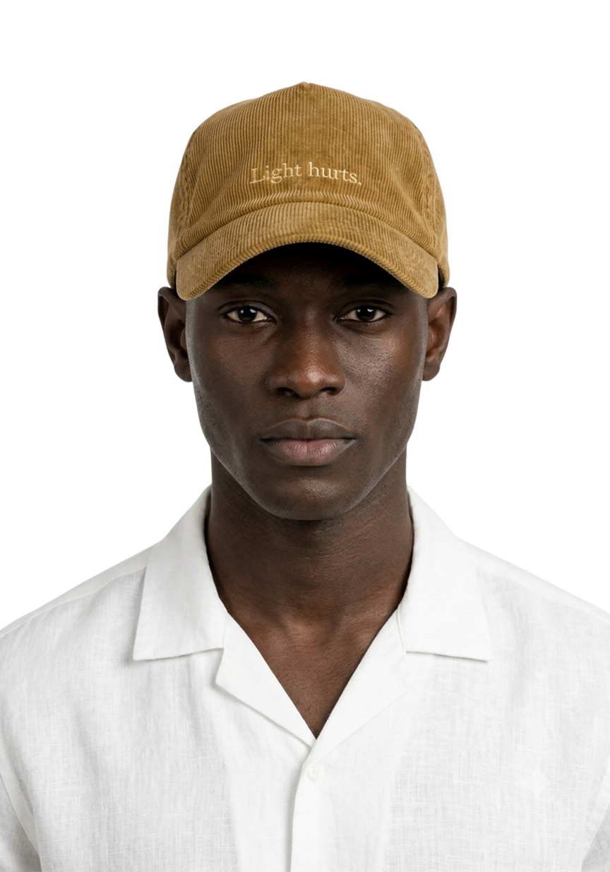 Ray of Light Light Hurts corduroy cap in Beige - model view
