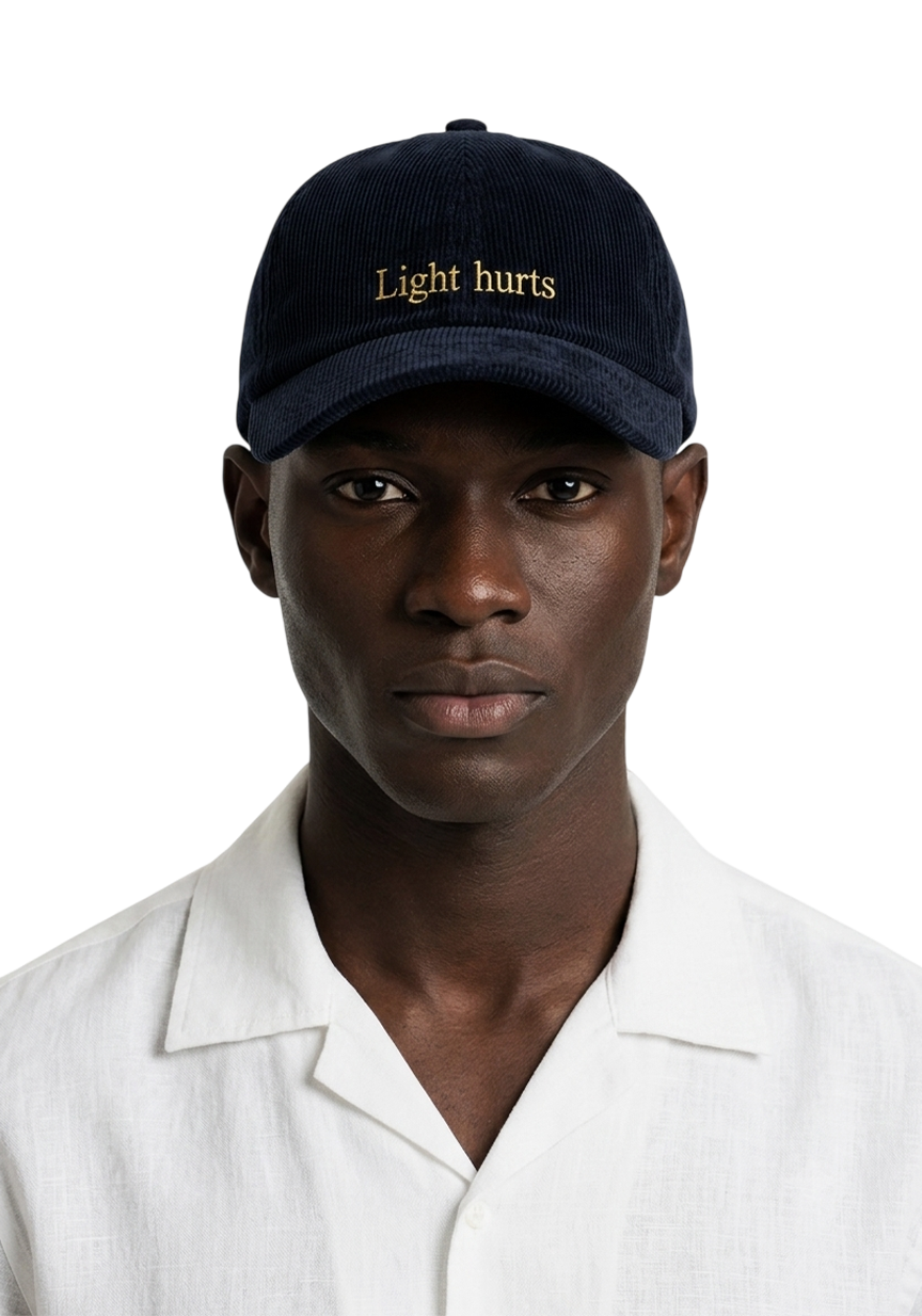 Ray of Light Light Hurts corduroy cap in Navy Blue - model view