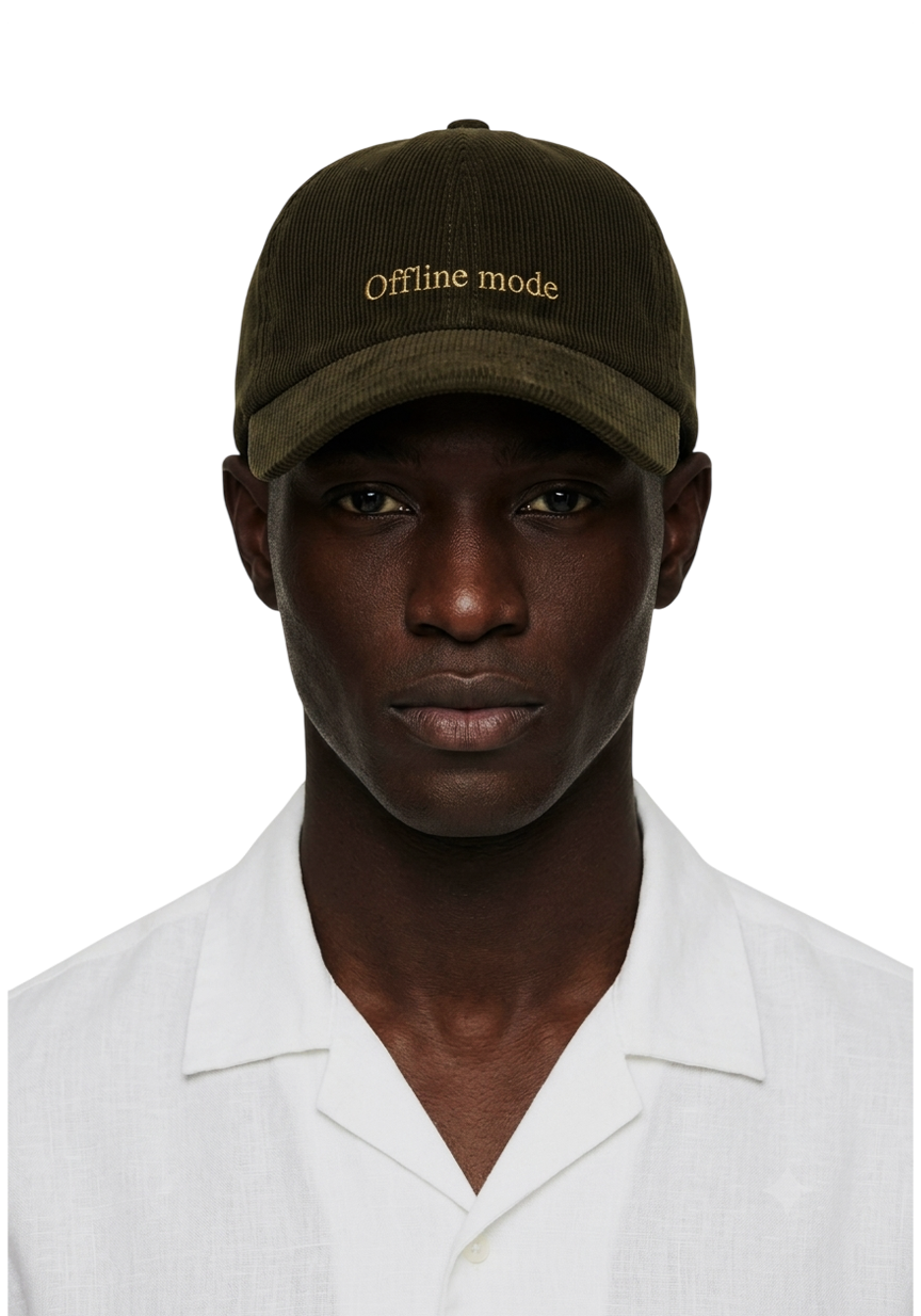 Ray of Light Offline Mode corduroy cap in Olive Green - model view
