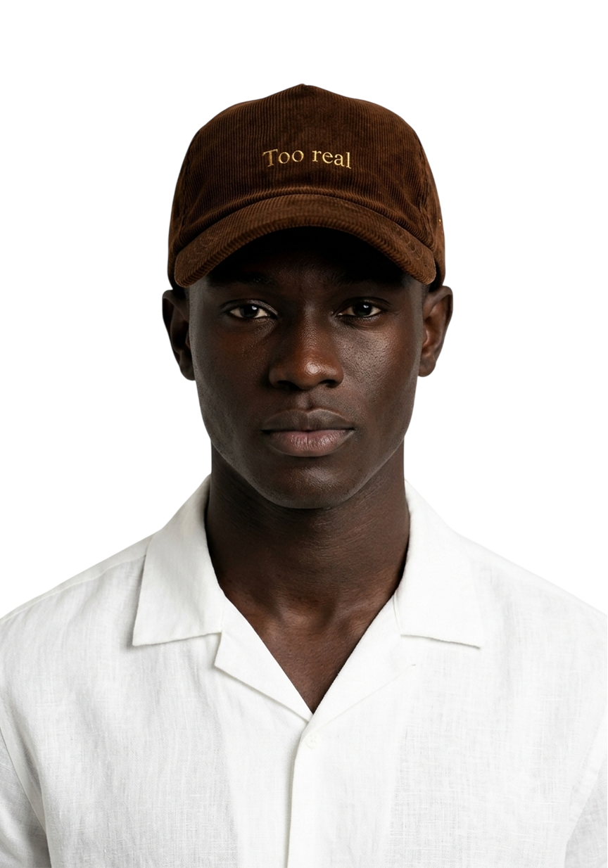 Ray of Light Too Real corduroy cap in Brown - model view