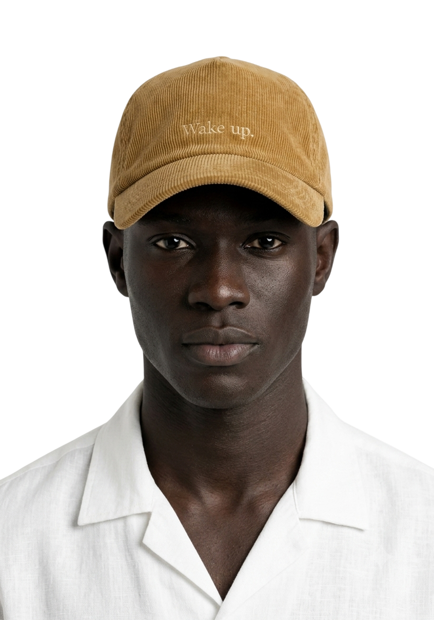 Ray of Light Wake Up corduroy cap in Beige - model view