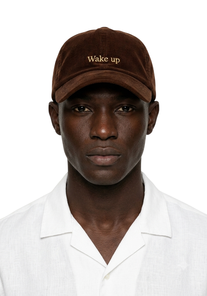 Ray of Light Wake Up corduroy cap in Brown - model view